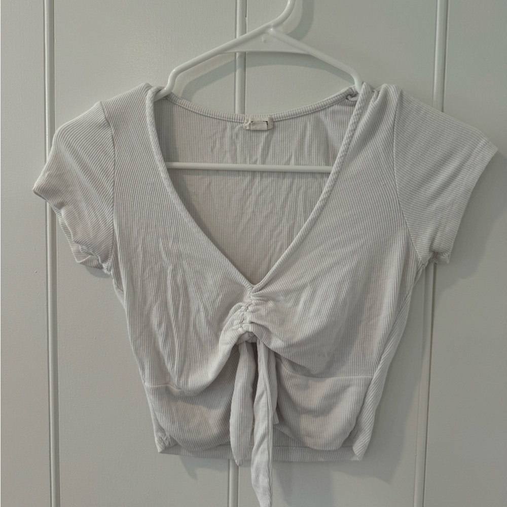 White Cropped Brandy Melville Tie V-Scoop Neck Top